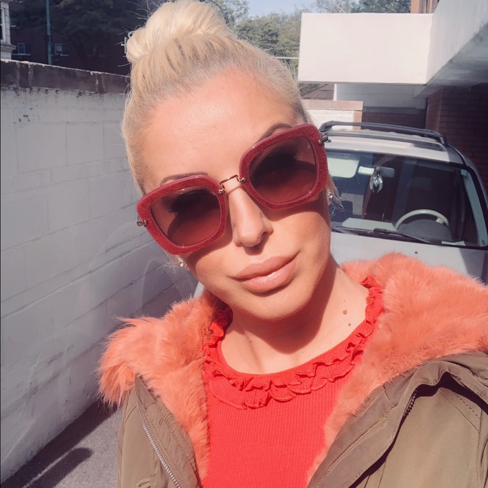 Miu Miu Raspberry Suede Gradient Round Sunglasses - image 1